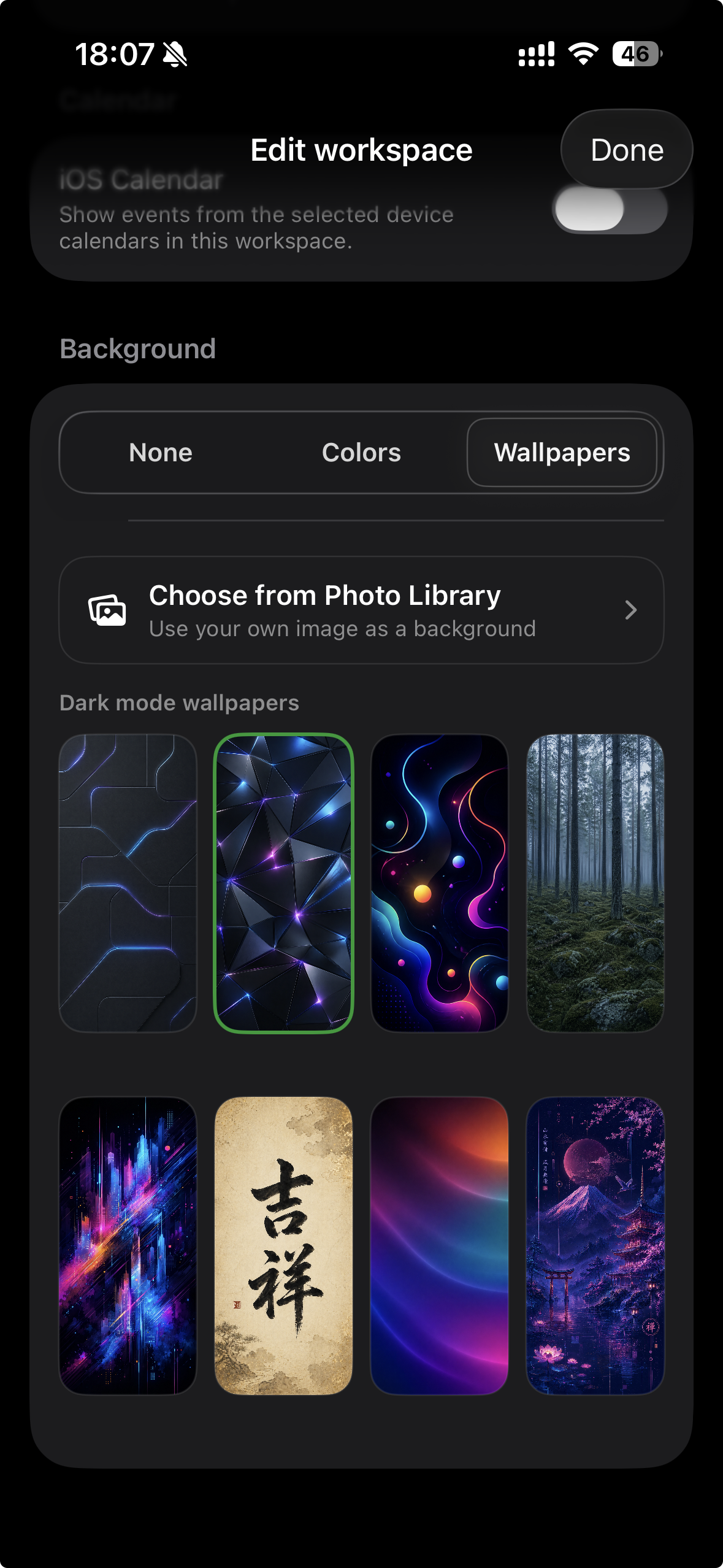 Caledo workspace background picker