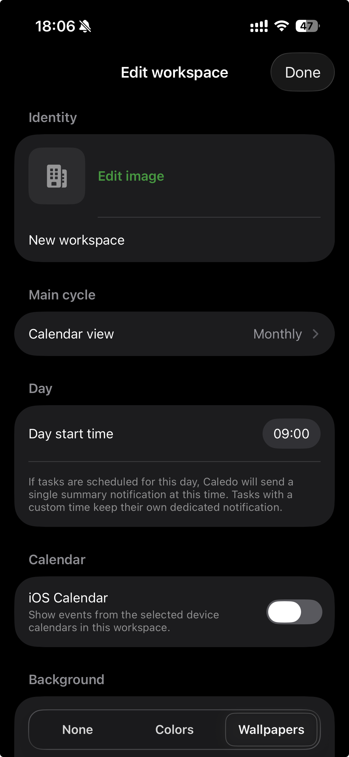 Caledo Edit workspace screen