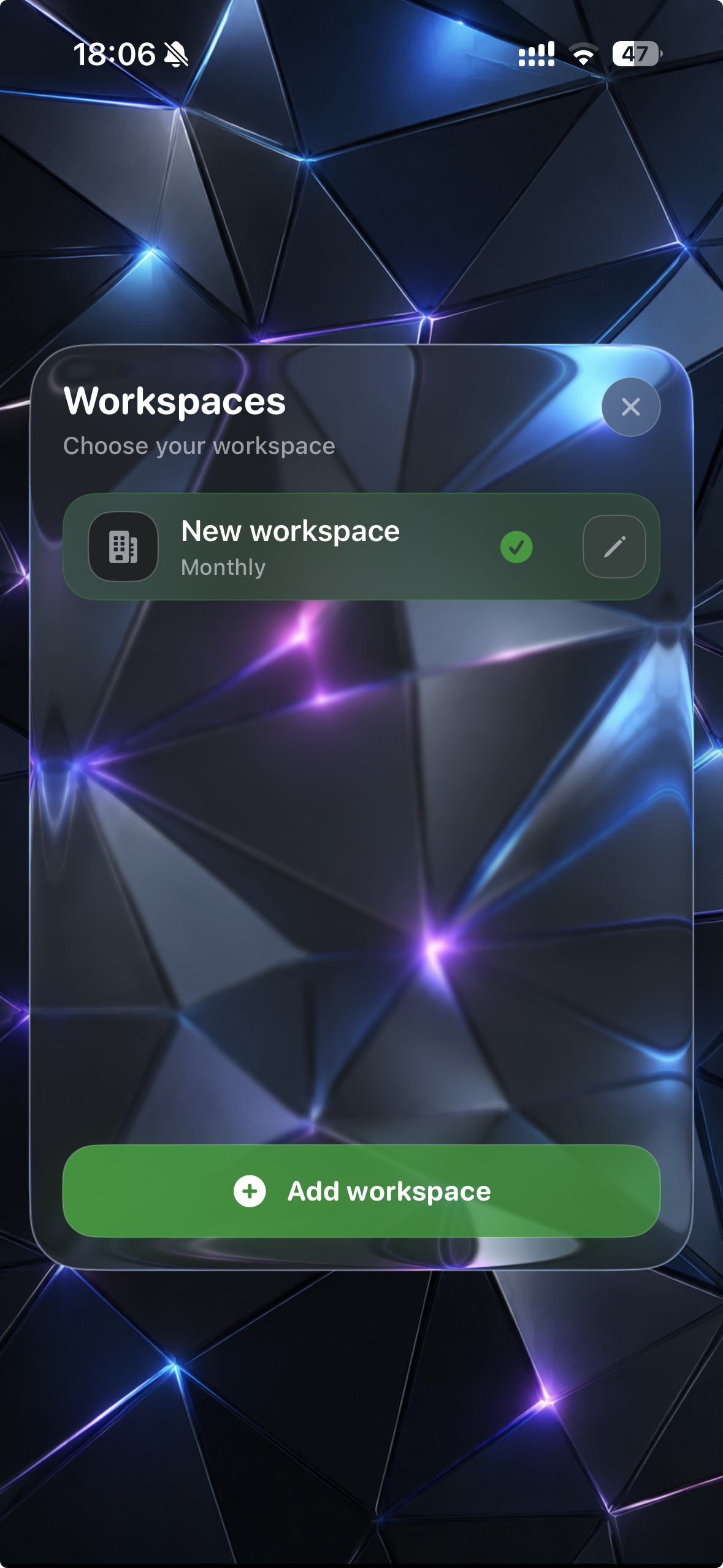 Caledo workspace picker panel